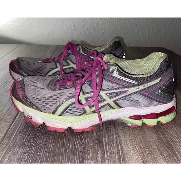 Asics GT 1000 4 Womens US Size 5.5 Gray Pink Green Running Sneaker Shoes T5A7N - Picture 5 of 9